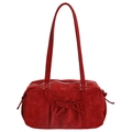 Sac bowling rétro bordeaux en suédine avec nœud élégant et structure de sac polochon - Rouge