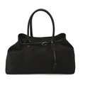 Large black tote bag in matte suede with leather straps and golden buckle detail - Large / Black
