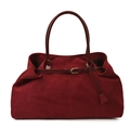 Large burgundy suede tote bag for women with leather contrast handles and gold buckle - Large / Red