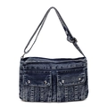 Umhängetasche aus gewaschenem Denim in Marineblau mit zwei Taschen und Gurt - Denim-Blau