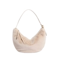 Sac hobo en fausse fourrure blanc cassé avec fermeture à pompon et bandoulière - Poche zippée