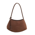 Deep brown faux suede crescent shoulder bag with leather strap and knot detail - Brown