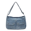 Umhängetasche aus hellblauem Denim im Retro-Stil mit zwei Taschen und verstellbarem Gurt - Hellblau