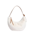 Sac à bandoulière blanc en fausse fourrure avec lanière réglable en cuir marron - Blanc
