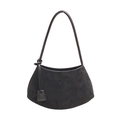 Minimalist black suede hobo bag with smooth leather strap and knotted detail - Black