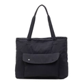 Schwarze gesteppte Schultertasche aus Nylon mit großer Fronttasche und Metallschnallen - Schwarz