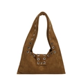 Vintage brown frosted underarm bag with decorative hollow rivets and large capacity - Brown