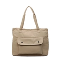 Minimalistische beige große Nylon-Einkaufstasche mit Vordertasche und Druckknöpfen - Khaki