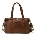 Retro brown PU leather tote bag with geometric ethnic pattern shoulder strap - Large / Brown