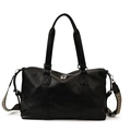 Large black PU leather tote bag with geometric woven strap and silver dual zippers - Large / Black