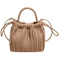 Beige Falten-Beuteltasche mit Retro-Streifen und verstellbarem Schultergurt - Khaki