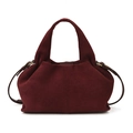 Minimalist wine red faux suede tote bag with side straps and golden metal hardware - Burgundy
