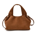 Caramel brown suede cloud dumpling bag with top handles and adjustable crossbody strap - Tan