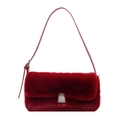 Deep red plush rectangular flap bag with slim leather shoulder strap and silver metal buckle - Red
