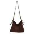 Deep brown faux suede tote bag with stylish black and white woven shoulder strap - Coffee