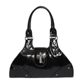 Borsa a spalla punk in pelle verniciata nera con croce d'argento e borchie - Nero
