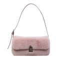 Pink faux fur shoulder bag with plush rectangular body and metallic clasp closure - Pink