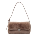 Minimalist winter plush crossbody bag with brown faux fur and gold buckle closure - Brown