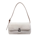 Winter faux fur white shoulder bag with brown leather strap and silver metal buckle - Off White