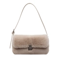 Minimalist beige faux fur rectangular shoulder bag with square metallic clasp - Khaki
