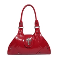 Punk style red patent leather shoulder bag with cross pendant and silver studs - Red