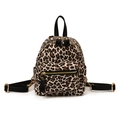 Mini backpack featuring vintage leopard print with gold zippers and black leather straps - Khaki