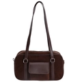 Dark coffee brown suede baguette bag with leather trim and shoulder strap - Brown