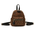Mini leopard print backpack with faux suede texture, black straps, and gold hardware - Brown