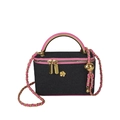 Borsa vanity in denim nero con finiture in pelle rosa e tracolla a catena dorata - Nero