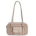 Beigefarbene Boston-Tasche aus mattem Wildleder mit Fronttasche und langem Schulterriemen - Weiß