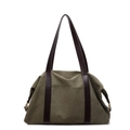 Bolso tote grande de lona verde oliva con correas de cuero marrón y ganchos - Verde