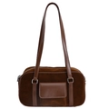 Dunkelbraune Retro Wildleder Boston-Tasche für Damen mit Lederriemen und Reißverschluss - Braun