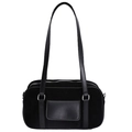 Schwarze Retro-Baguette-Tasche mit Wildleder- und Ledertextur auf weißem Hintergrund - Schwarz