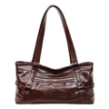 Borsa tote retrò marrone scuro in pelle PU con dettaglio zip metallica - Marrone