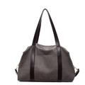 Bolso tote grande de lona gris con asas de cuero marrón y correa ajustable cómoda - Gris