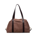 Bolso tote grande de lona marrón vintage con asas de cuero para el transporte diario - café