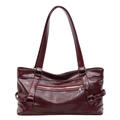Borsa tote retrò da donna in pelle bordeaux con grande capacità e tracolla - Borgogna