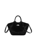 Borsa a mano nera in peluche con fibbia argentata e tracolla regolabile in tinta - Nero
