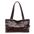 Borsa tote in similpelle marrone scuro con doppi manici e logo su sfondo bianco - Marrone