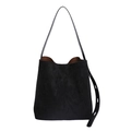 Minimalistische schwarze Matte-Wildleder-Beuteltasche mit verstellbarem Riemen und braunem Futter - Schwarz