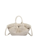 Elegante borsa a mano in peluche beige crema con manico e tracolla sottile - Beige