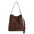 Brown vintage matte suede hobo tote bag with dark leather shoulder strap and minimal design - Coffee