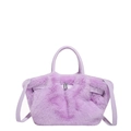Plush lavender faux fur handbag with silver metal buckle and crossbody strap - Purple