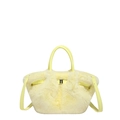 Bright yellow faux fur plush handbag with leather handle and matching shoulder strap - Yellow