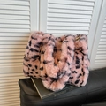 Borsa tote in peluche leopardata rosa e nera con morbida ecopelliccia e grande capienza - Rosa