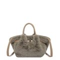 Furry winter plush handbag in taupe faux fur with top handle and crossbody strap - Brown