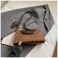 Vintage leopard print shoulder bag with brown leather flap and golden hardware details - Coffee without Pendant