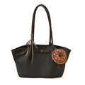 Dark brown woven tote bag with slim leather handles and a chocolate donut charm - With Silk Scarf / Black
