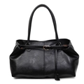 Minimalistische schwarze Shopper-Tasche aus Leder mit Doppelgriffen und Goldschnalle - Schwarz