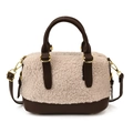 Sherpa fleece and brown leather baguette bag with gold hardware and shoulder strap - Off White